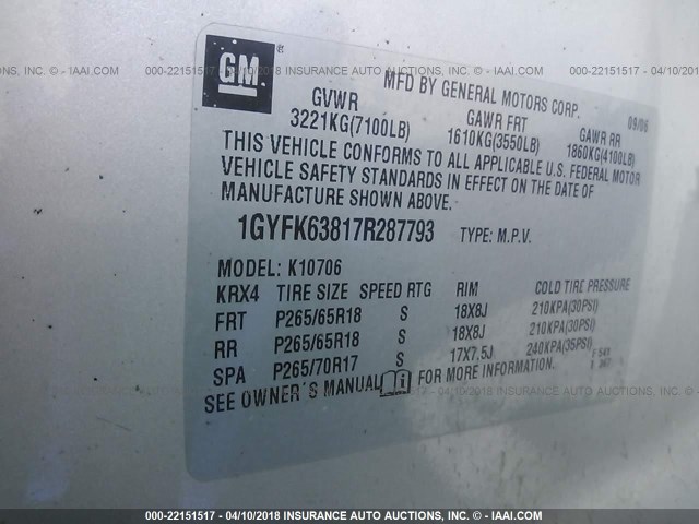 1GYFK63817R287793 - 2007 CADILLAC ESCALADE LUXURY 灰色 照片 9