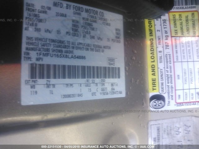 1FMFU165X8LA54886 - 2008 FORD EXPEDITION XLT GRAY photo 9