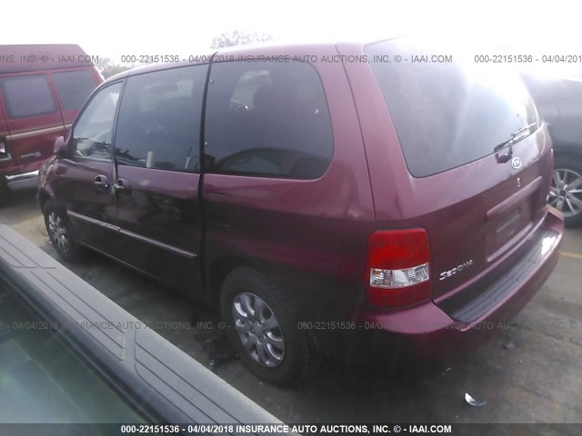 KNDUP131056636915 - 2005 KIA SEDONA EX/LX BURGUNDY photo 3