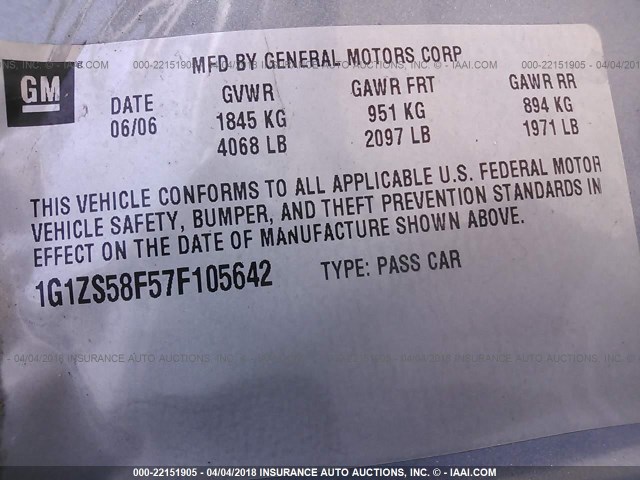 1G1ZS58F57F105642 - 2007 CHEVROLET MALIBU LS Light Blue photo 9