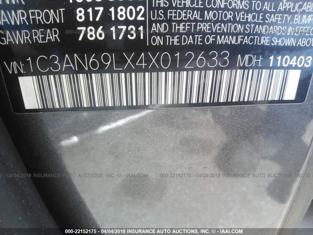 1C3AN69LX4X012633 - 2004 CHRYSLER CROSSFIRE LIMITED GRAY photo 9