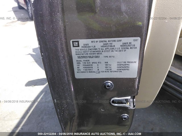 5GZER23708J213891 - 2008 SATURN OUTLOOK XR ნაცრისფერი ფოტო 9