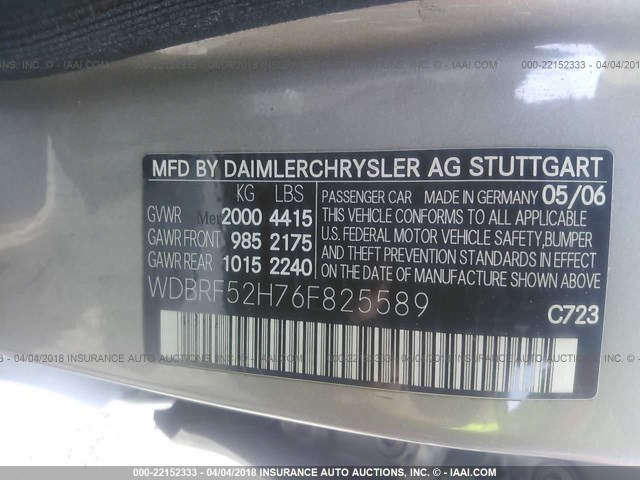 WDBRF52H76F825589 - 2006 MERCEDES-BENZ C GENERATION 2006 230 SILVER photo 9