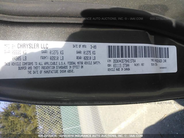 2B3KA43D79H615764 - 2009 DODGE CHARGER GRAY photo 9