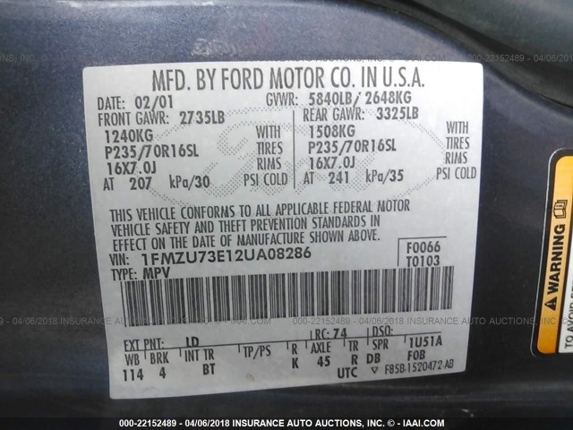 1FMZU73E12UA08286 - 2002 FORD EXPLORER XLT BLUE photo 9