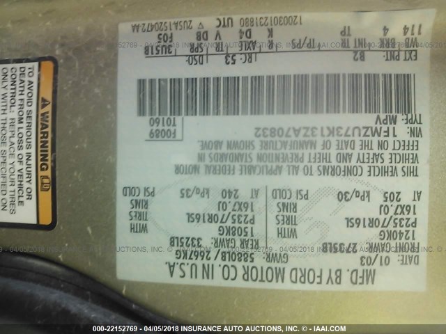 1FMZU73K13ZA70832 - 2003 FORD EXPLORER XLT/XLT SPORT/NBX 金色 照片 9