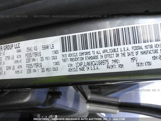 1C4PJLAK0CW160975 - 2012 JEEP LIBERTY SPORT 灰色 照片 9