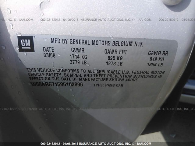 W08AR671585102896 - 2008 SATURN ASTRA XE SILVER photo 9