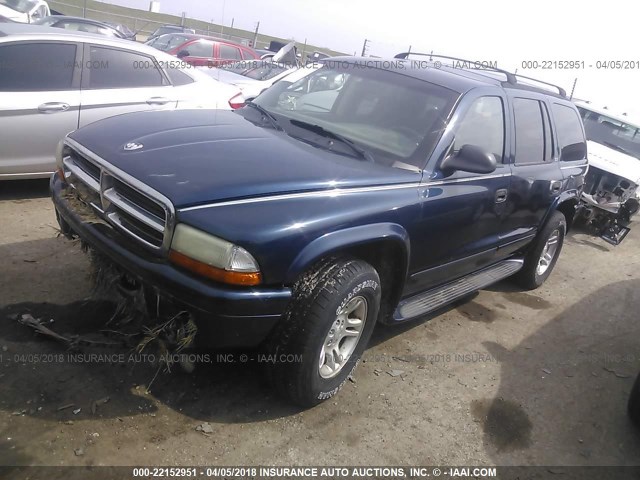 1B4HS48N82F186016 - 2002 DODGE DURANGO SLT BLUE photo 2