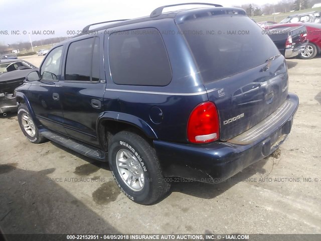 1B4HS48N82F186016 - 2002 DODGE DURANGO SLT BLUE photo 3