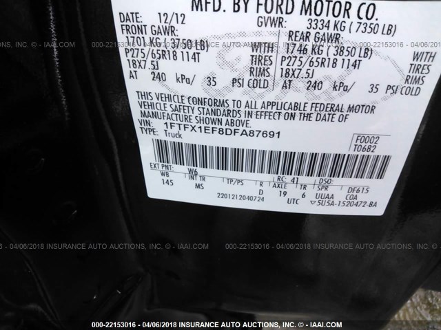 1FTFX1EF8DFA87691 - 2013 FORD F150 SUPER CAB GREEN photo 9