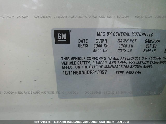 1G11H5SA6DF310357 - 2013 CHEVROLET MALIBU LTZ 棕色 照片 9