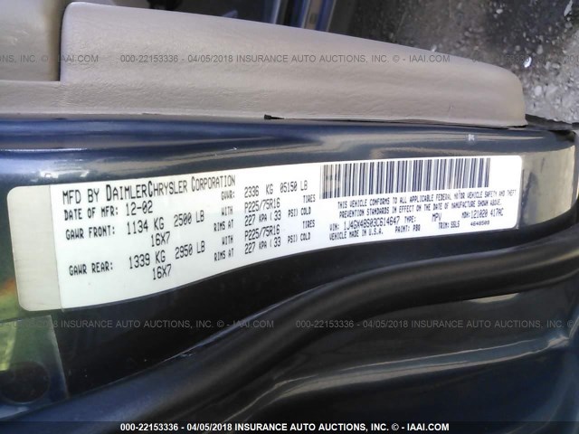 1J4GX48S03C614647 - 2003 JEEP GRAND CHEROKEE LAREDO BLUE photo 9