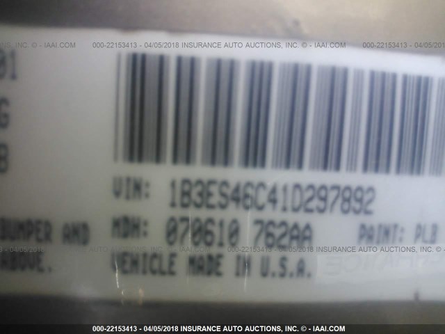 1B3ES46C41D297892 - 2001 DODGE NEON SE/ES GOLD photo 9