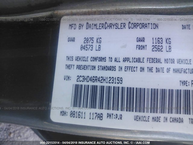 2C3HD46R42H123159 - 2002 CHRYSLER CONCORDE LX GREEN photo 9