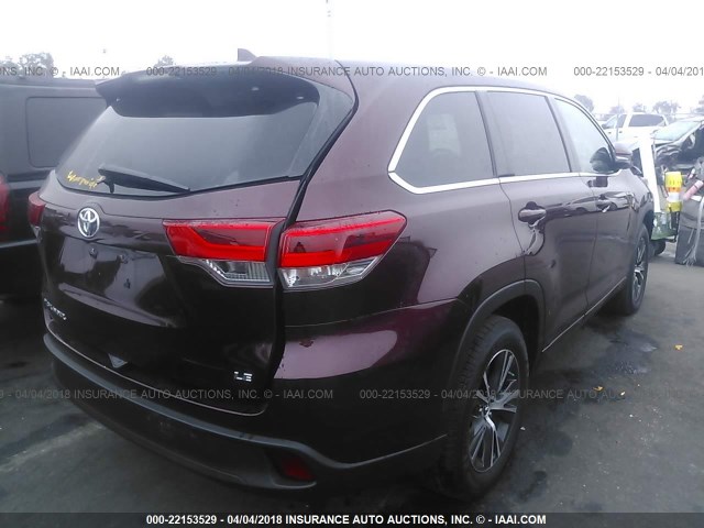 5TDZZRFH8JS244847 - 2018 TOYOTA HIGHLANDER LE/LE PLUS BURGUNDY photo 4