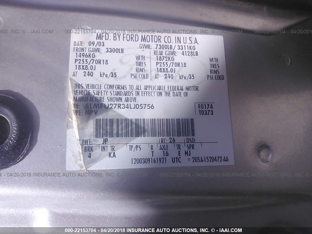 5LMFU27R34LJ05756 - 2004 LINCOLN NAVIGATOR 银色 照片 9