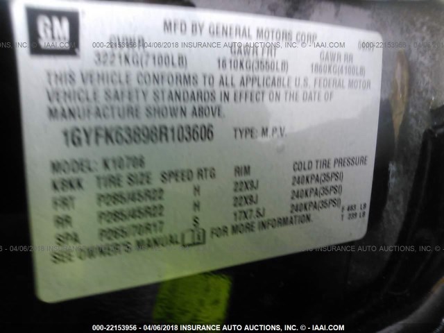 1GYFK63898R103606 - 2008 CADILLAC ESCALADE LUXURY Qara foto 9