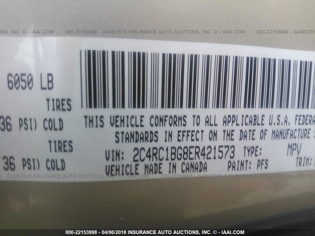 2C4RC1BG8ER421573 - 2014 CHRYSLER TOWN & COUNTRY TOURING GOLD photo 9