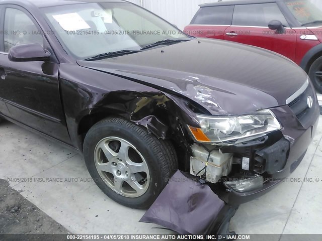 5NPEU46F56H141252 - 2006 HYUNDAI SONATA GLS/LX BURGUNDY photo 6