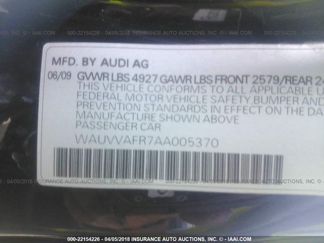 WAUVVAFR7AA005370 - 2010 AUDI S5 PRESTIGE BLACK photo 9