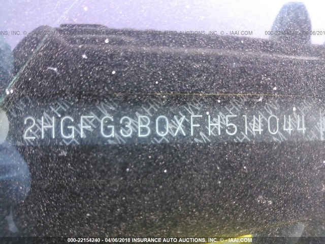 2HGFG3B0XFH514044 - 2015 HONDA CIVIC EXL WHITE photo 9