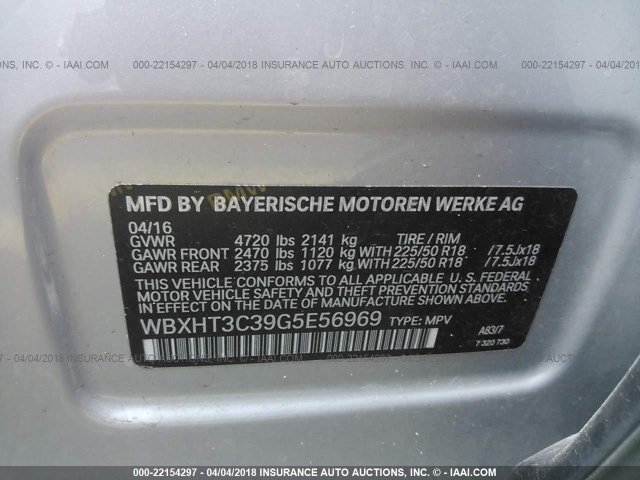 WBXHT3C39G5E56969 - 2016 BMW X1 XDRIVE28I Серебристый фото 9