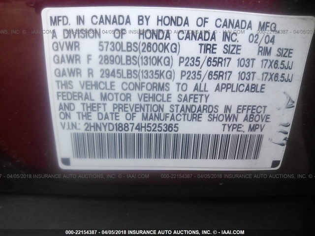 2HNYD18874H525365 - 2004 ACURA MDX TOURING BURGUNDY photo 9