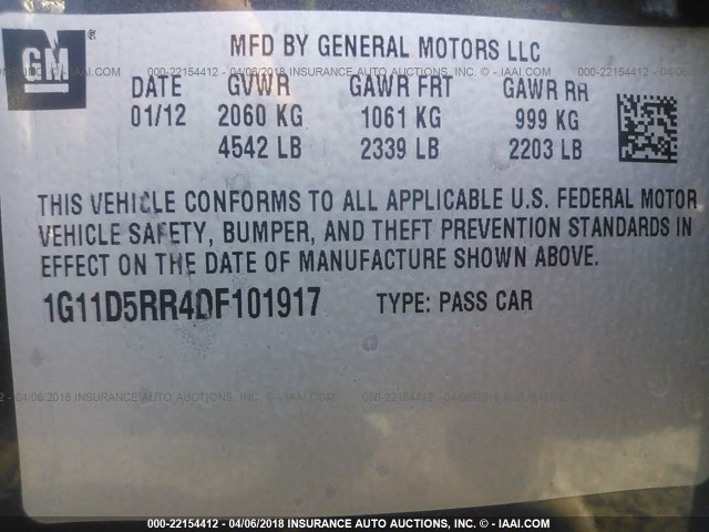 1G11D5RR4DF101917 - 2013 CHEVROLET MALIBU 1LT 灰色 照片 9