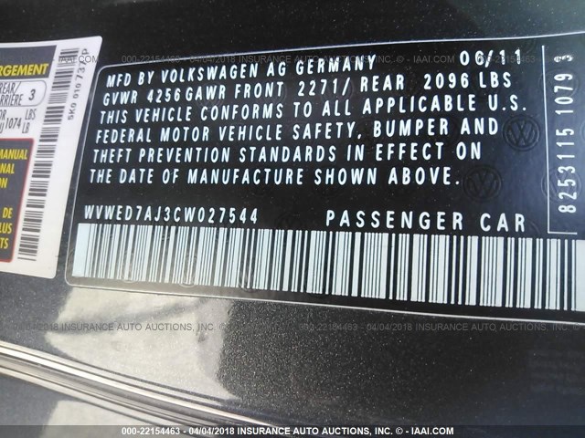 WVWED7AJ3CW027544 - 2012 VOLKSWAGEN GTI GRAY photo 9