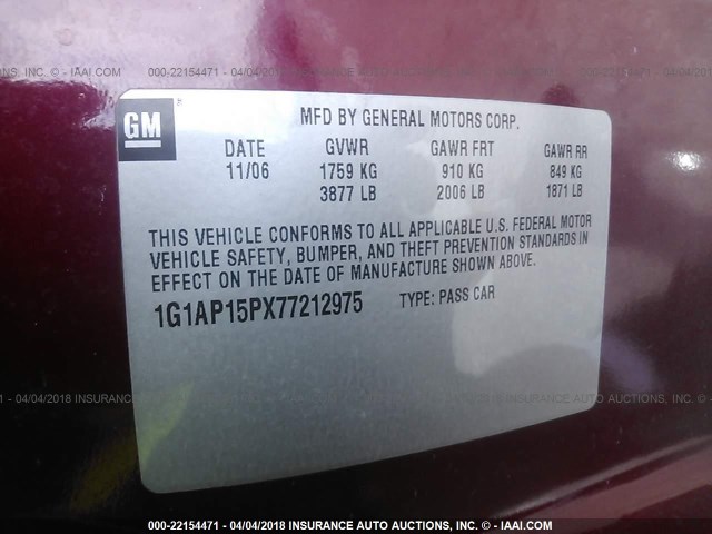 1G1AP15PX77212975 - 2007 CHEVROLET COBALT SS SUPERCHARGED RED photo 9