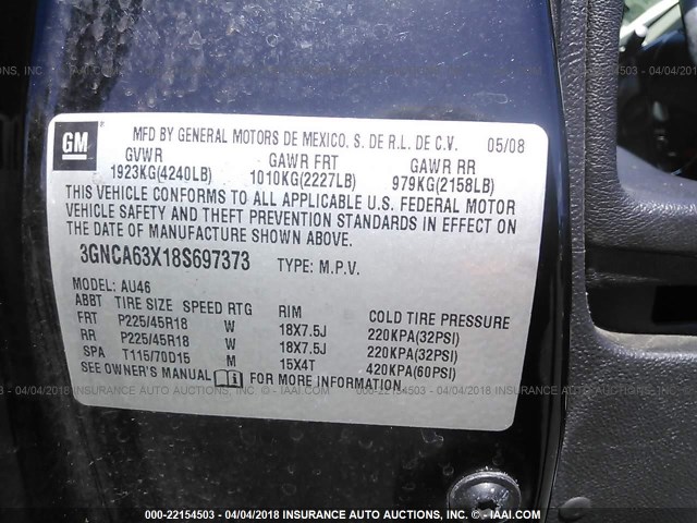 3GNCA63X18S697373 - 2008 CHEVROLET HHR SS 黑色 照片 9