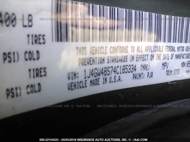 1J4GW48S74C185334 - 2004 JEEP GRAND CHEROKEE LAREDO/COLUMBIA/FREEDOM 灰色 照片 9