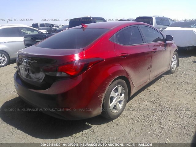 5NPDH4AE3EH544059 - 2014 HYUNDAI ELANTRA SE/SPORT/LIMITED RED photo 4