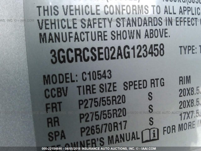 3GCRCSE02AG123458 - 2010 CHEVROLET SILVERADO C1500 LT SILVER photo 9