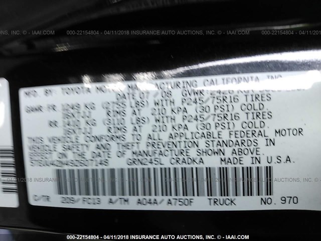 5TEUU42N49Z607148 - 2009 TOYOTA TACOMA ACCESS CAB Schwarz Foto 9