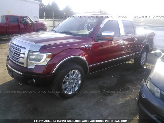 1FTFW1EF0DFB75556 - 2013 FORD F150 SUPERCREW RED photo 2