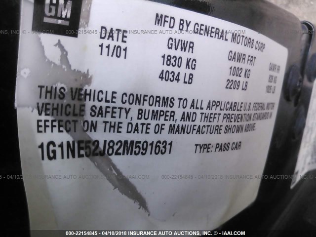 1G1NE52J82M591631 - 2002 CHEVROLET MALIBU LS Light Blue photo 9