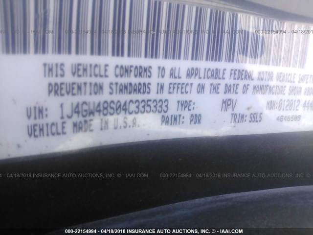 1J4GW48S04C335333 - 2004 JEEP GRAND CHEROKEE LAREDO/COLUMBIA/FREEDOM 灰色 照片 9