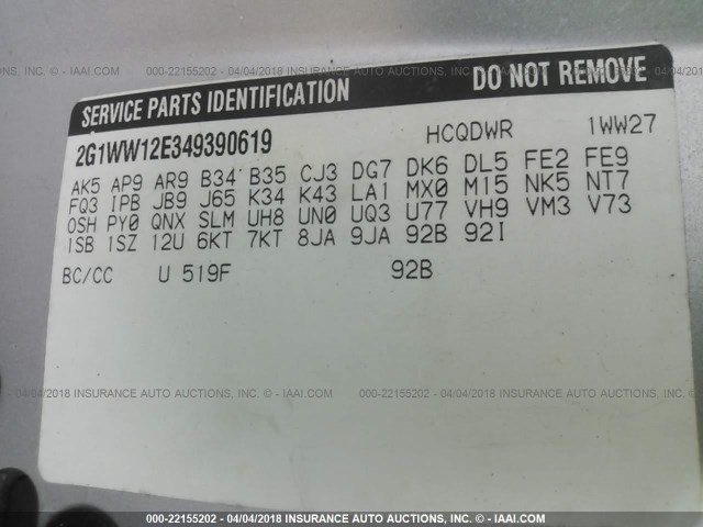 2G1WW12E349390619 - 2004 CHEVROLET MONTE CARLO LS SILVER photo 9