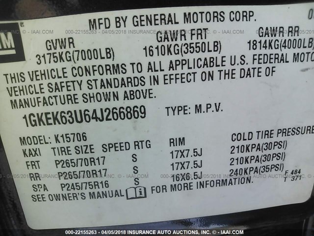 1GKEK63U64J266869 - 2004 GMC YUKON DENALI GRAY photo 9