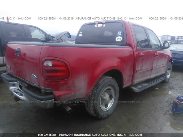 1FTRW07662KC51709 - 2002 FORD F150 SUPERCREW RED photo 4