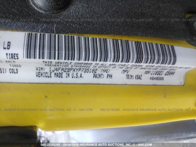 1J4FA29PXYP735102 - 2000 JEEP WRANGLER / TJ SE YELLOW photo 9