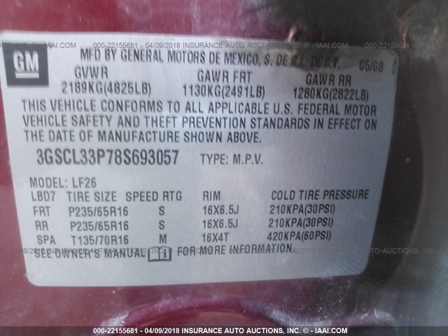 3GSCL33P78S693057 - 2008 SATURN VUE XE RED photo 9