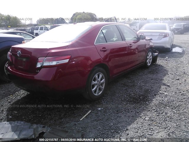 4T4BF3EK9BR152245 - 2011 TOYOTA CAMRY SE/LE/XLE RED photo 4