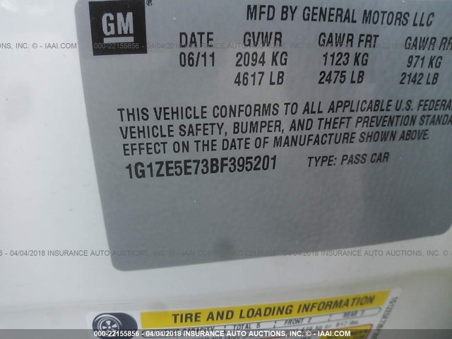 1G1ZE5E73BF395201 - 2011 CHEVROLET MALIBU LTZ 白色 照片 9