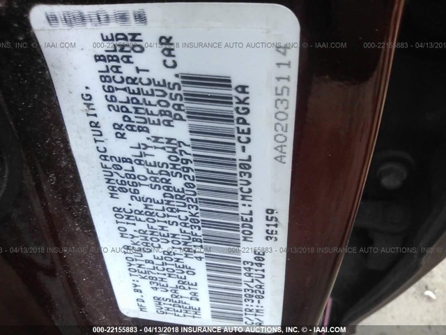 4T1BF30K32U029977 - 2002 TOYOTA CAMRY LE/XLE/SE 红色 照片 9