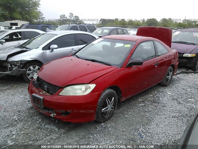 1HGEM22125L061210 - 2005 HONDA CIVIC DX VP RED photo 2
