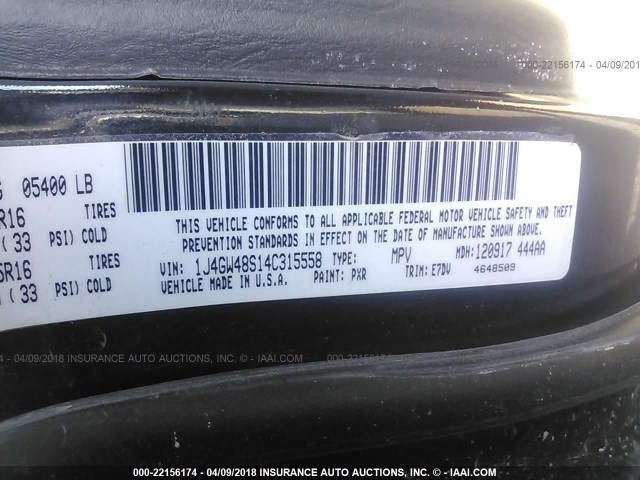 1J4GW48S14C315558 - 2004 JEEP GRAND CHEROKEE LAREDO/COLUMBIA/FREEDOM 黑色 照片 9