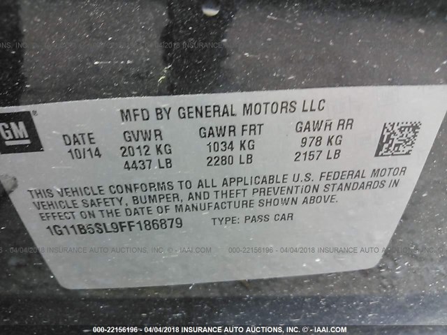 1G11B5SL9FF186879 - 2015 CHEVROLET MALIBU LS GRAY photo 9